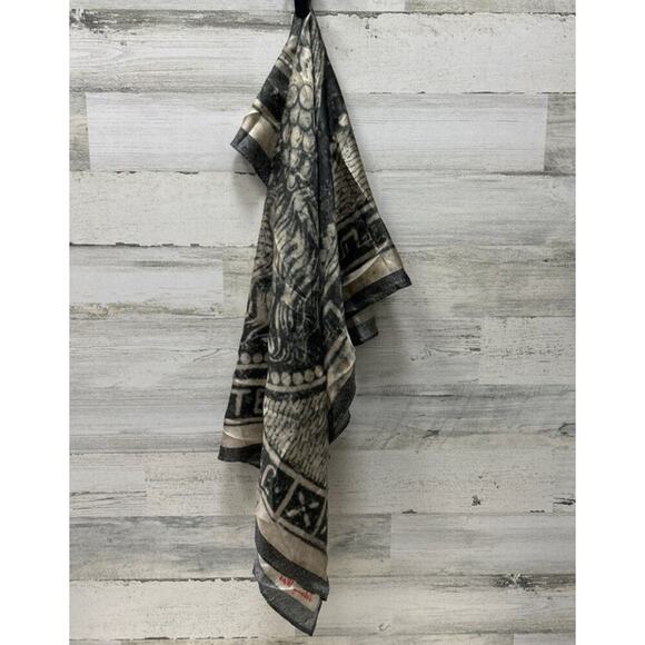 Johnny Was Silk Scarf square 33” French France Stamp Gray - Picture 2 of 2